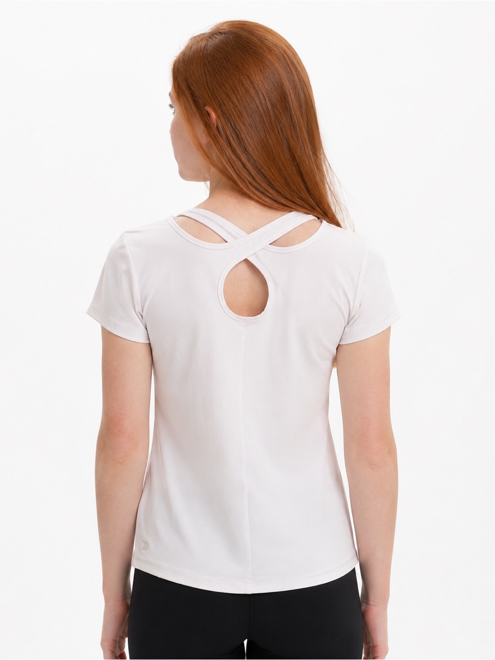 all in motion off-White Short Sleeve Cross-Back Keyhole Top Kids M (10/12)